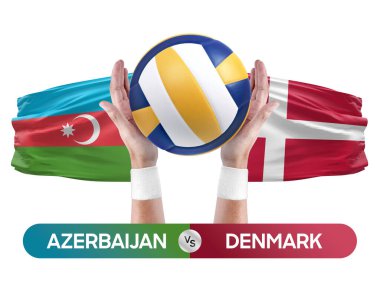 Azerbaycan Danimarka milli takımlarına karşı voleybol voleybol topu yarışma konsepti.