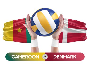 Kamerun Danimarka milli takımlarına karşı voleybol voleybol topu yarışma konsepti.