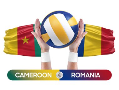 Kamerun Romanya milli takımlarına karşı voleybol voleybol topu yarışma konsepti.