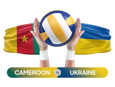 Kamerun Ukrayna milli takımlarına karşı voleybol voleybol topu yarışma konsepti.