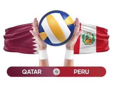 Katar, Peru milli takımlarına karşı voleybol voleybol topu yarışma konsepti.