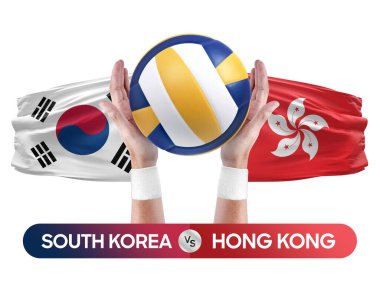 Güney Kore Hong Kong milli takımlarına karşı voleybol voleybol topu yarışma konsepti.