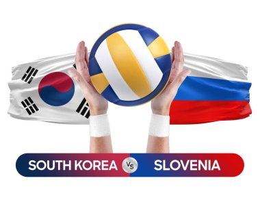 Güney Kore Slovenya milli takımlarına karşı voleybol voleybol topu yarışma konsepti.