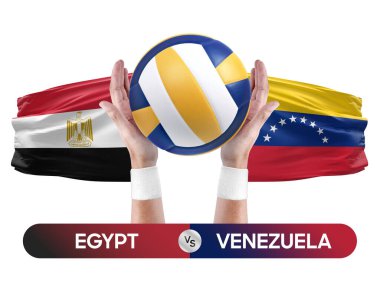 Mısır, Venezuela milli takımlarına karşı voleybol voleybol maçı konsepti.