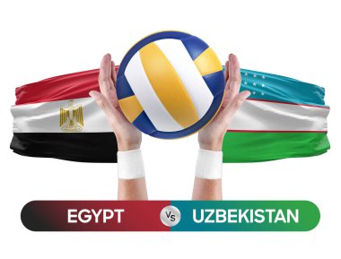 Mısır Özbekistan milli takımlarına karşı voleybol voleybol topu yarışma konsepti.