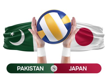 Pakistan, Japonya milli takımlarına karşı voleybol voleybol maçı konsepti.