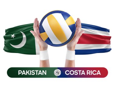 Pakistan Kosta Rika milli takımlarına karşı voleybol voleybol maçı konsepti.