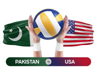 Pakistan, ABD milli takımlarına karşı voleybol voleybol maçı konsepti.