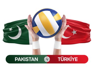 Pakistan Türkiye milli takımlarına karşı voleybol voleybol müsabakası konsepti.