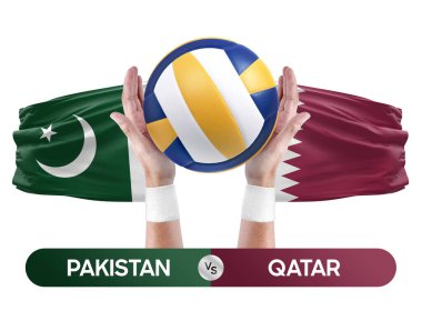 Pakistan Katar milli takımlarına karşı voleybol voleybol maçı konsepti.