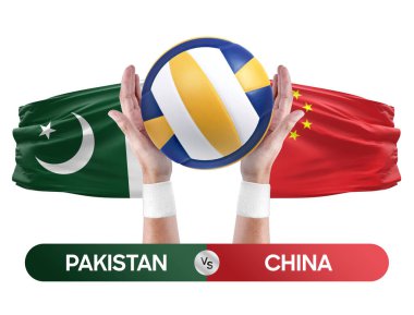 Pakistan, Çin milli takımlarına karşı voleybol voleybol maçı konsepti.
