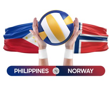 Filipinler Norveç milli takımlarına karşı voleybol voleybol topu yarışma konsepti.