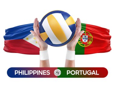 Filipinler Portekiz milli takımlarına karşı voleybol voleybol topu yarışma konsepti.