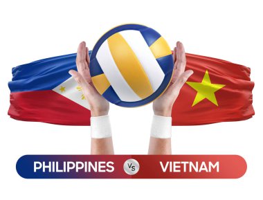 Filipinler Vietnam milli takımlarına karşı voleybol voleybol topu yarışma konsepti.