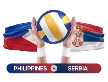 Filipinler Sırbistan milli takımlarına karşı voleybol voleybol topu yarışma konsepti.