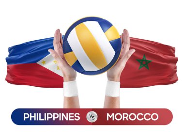 Filipinler Fas milli takımlarına karşı voleybol voleybol topu yarışma konsepti.