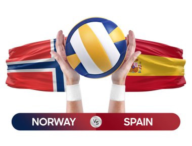 Norveç, İspanya milli takımlarına karşı voleybol voleybol maçı konsepti.