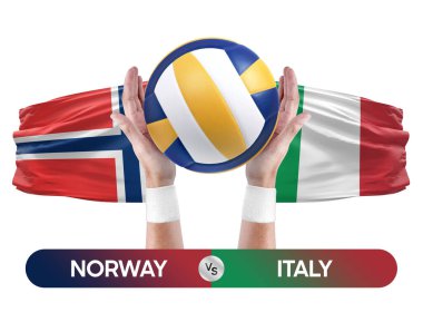 Norveç İtalya 'ya karşı milli takımlar voleybol topu yarışma konsepti.