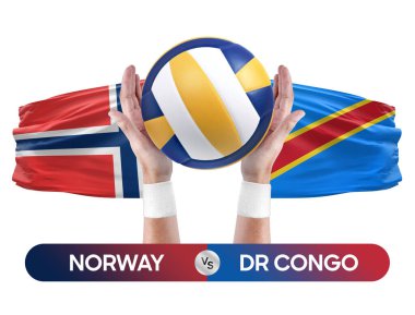 Norveç, Dr Kongo milli takımlarına karşı voleybol voleybol maçı konsepti.