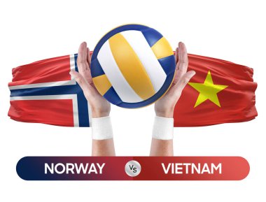 Norveç, Vietnam milli takımlarına karşı voleybol voleybol maçı konsepti.