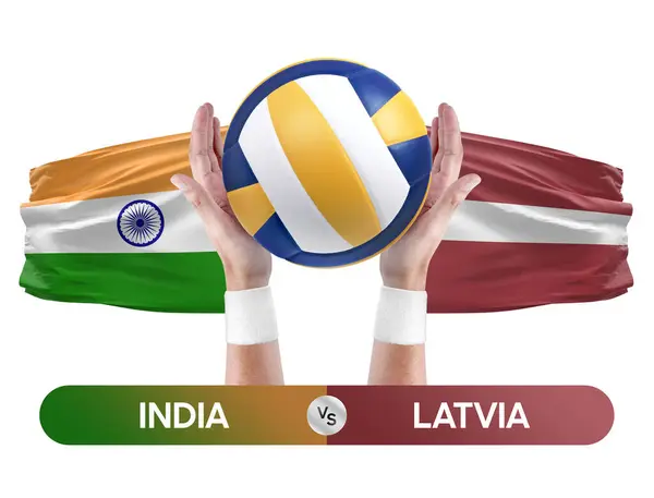 stock image India vs Latvia national teams volleyball volley ball match competition concept.