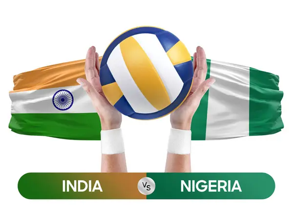 stock image India vs Nigeria national teams volleyball volley ball match competition concept.