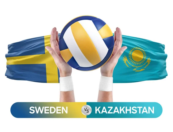 Sweden vs Kazakhstan national teams volleyball volley ball match competition concept.