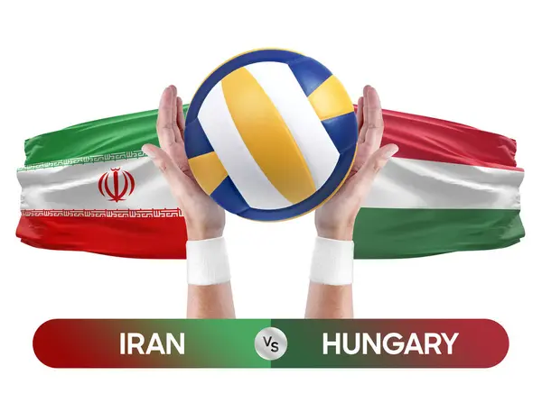 Iran vs Hungary national teams volleyball volley ball match competition concept.