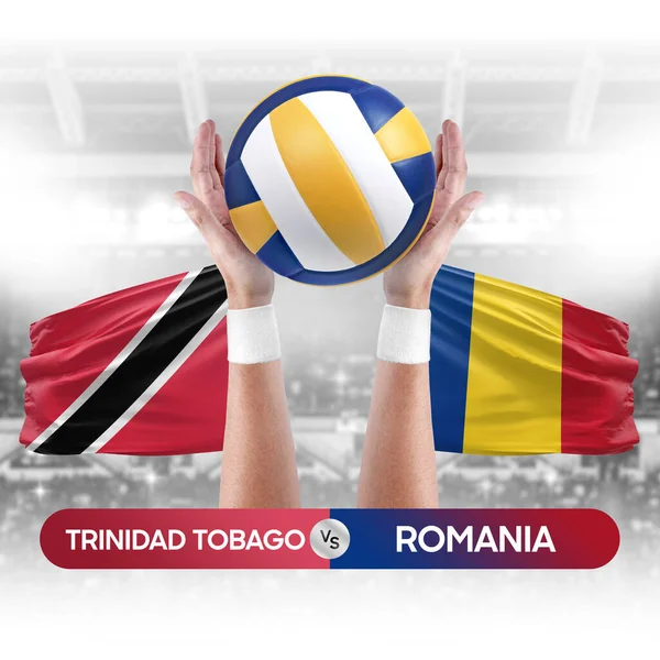 Trinidad Tobago Romanya milli takımlarına karşı voleybol voleybol topu yarışma konsepti.