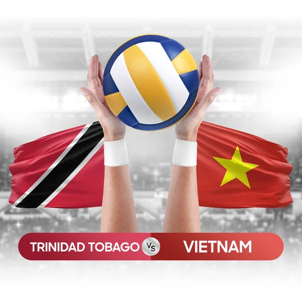 Trinidad Tobago Vietnam milli takımlarına karşı voleybol voleybol topu yarışması konsepti.