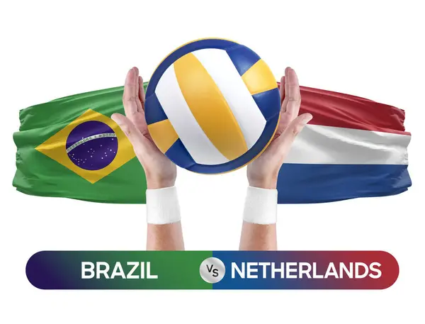 巴西对荷兰国家足球队排球比赛概念 — 图库照片