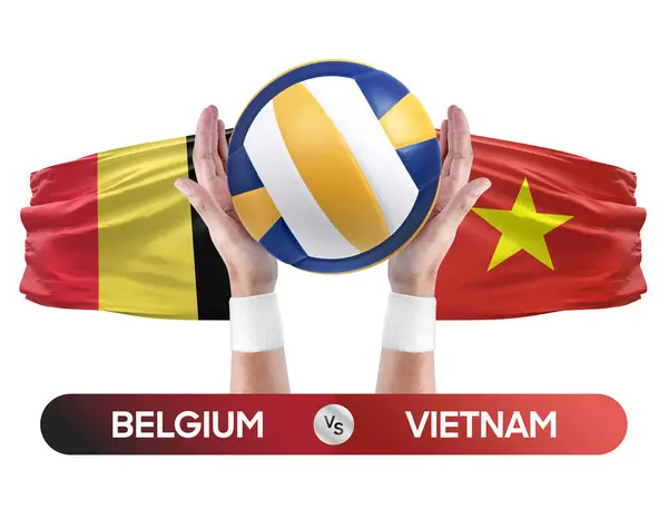 stock image Belgium vs Vietnam national teams volleyball volley ball match competition concept.