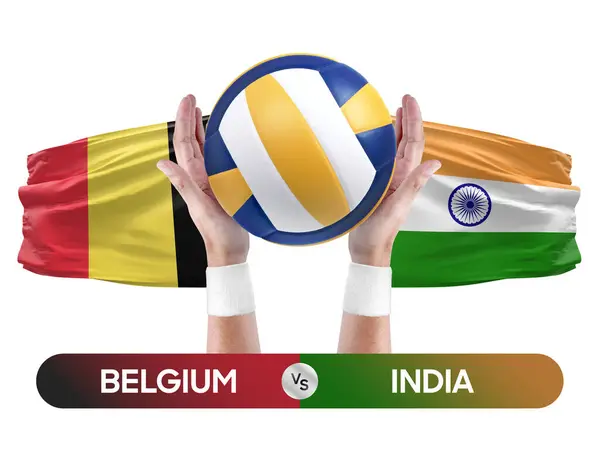 stock image Belgium vs India national teams volleyball volley ball match competition concept.