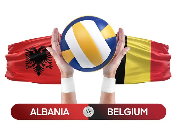 stock image Albania vs Belgium national teams volleyball volley ball match competition concept.