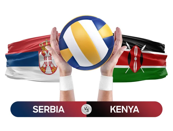 Serbia vs Kenya national teams volleyball volley ball match competition concept.