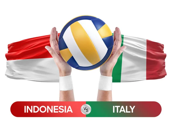 Endonezya Talya Milli Takımlarına Karşı Voleybol Voleybol Topu Yarışma Konsepti — Stok fotoğraf