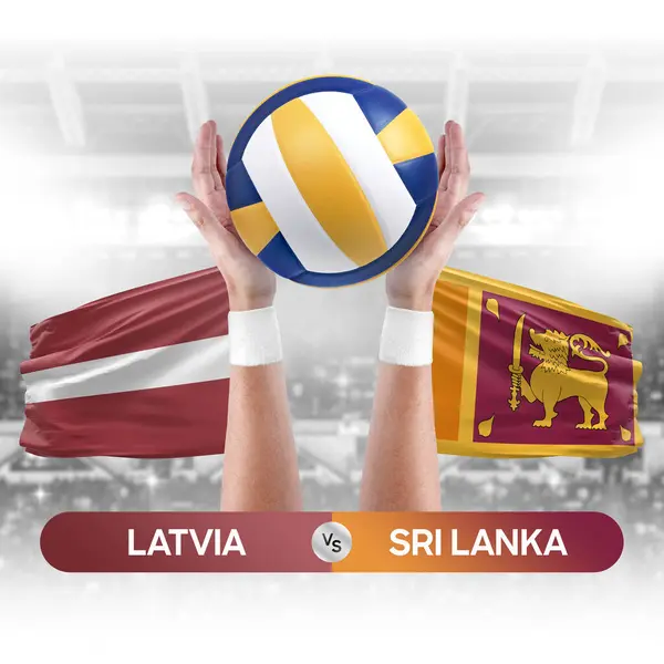 Letonya, Sri Lanka milli takımlarına karşı voleybol voleybol topu yarışma konsepti.