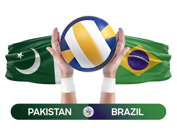 Pakistan vs Brazil national teams volleyball volley ball match competition concept.