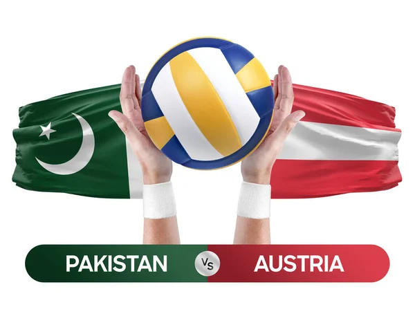 Pakistan vs Austria national teams volleyball volley ball match competition concept.