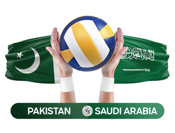 Pakistan vs Saudi Arabia national teams volleyball volley ball match competition concept.