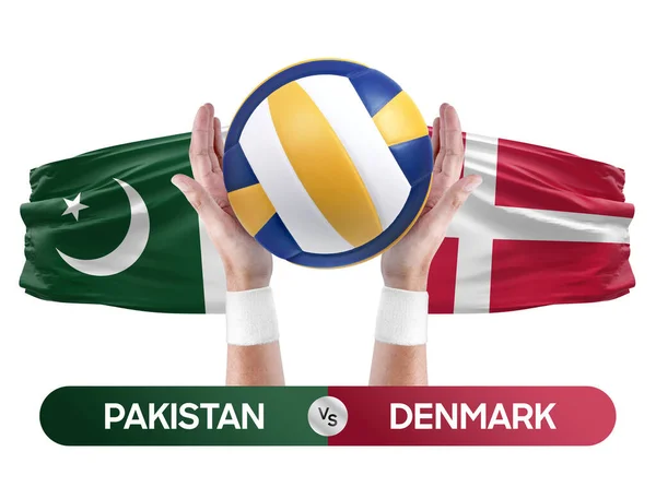 Pakistan vs Denmark national teams volleyball volley ball match competition concept.