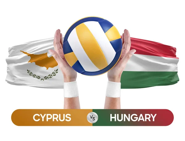 Cyprus vs Hungary national teams volleyball volley ball match competition concept.