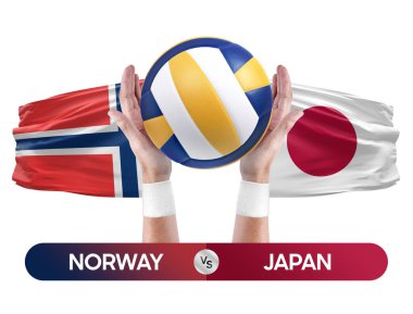 Norveç, Japonya milli takımlarına karşı voleybol voleybol maçı konsepti.