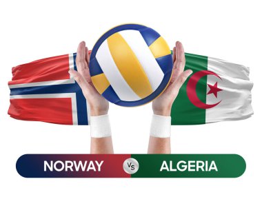 Norveç Cezayir milli takımlarına karşı voleybol voleybol topu yarışma konsepti.