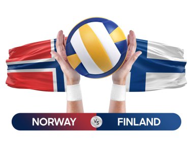 Norveç, Finlandiya milli takımlarına karşı voleybol voleybol maçı konsepti.