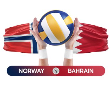 Norveç Bahreyn milli takımlarına karşı voleybol voleybol topu yarışma konsepti.