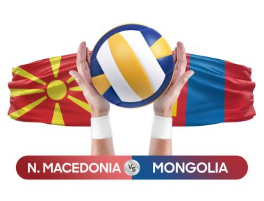 Kuzey Makedonya Moğolistan milli takımlarına karşı voleybol voleybol topu yarışma konsepti.