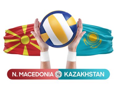 Kuzey Makedonya Kazakistan milli takımlarına karşı voleybol voleybol topu yarışma konsepti.