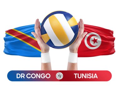 Dr Kongo Tunus milli takımlarına karşı voleybol voleybol topu yarışma konsepti.