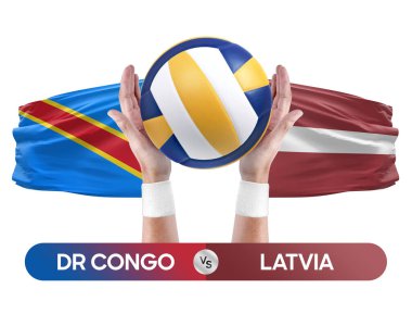 Dr Kongo Letonya milli takımlarına karşı voleybol voleybol topu yarışma konsepti.